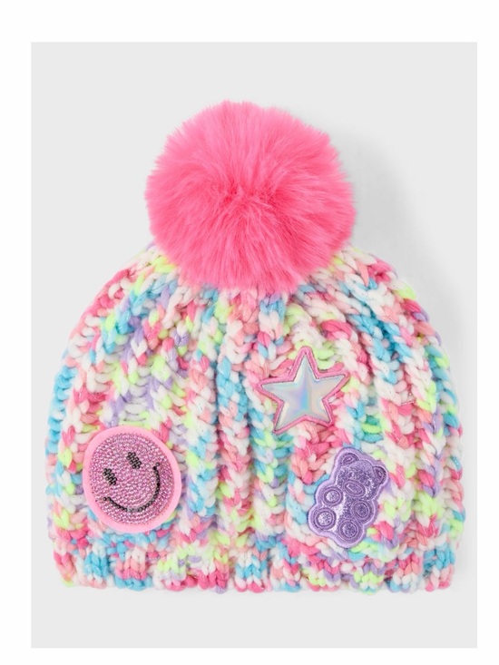Other - NWT:Kids Winter Rainbow Embroidered Icon Knit BeanieHat with Pink Pom Pom. Sz: 8